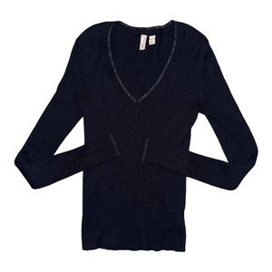 Moth by Anthropologie V-Neck Ribbed Sweater Navy Women’s Size Extra Small